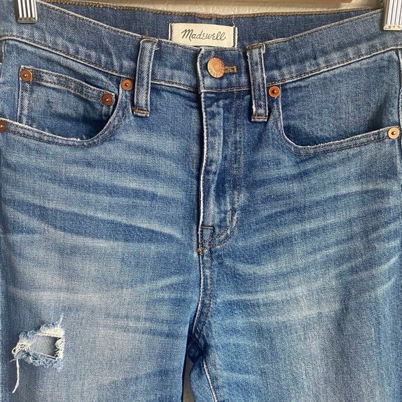 MADEWELL Straight Crop High Rise‎ Whiskered Distressed Jeans Roger Wash Size 25 - Picture 4 of 10